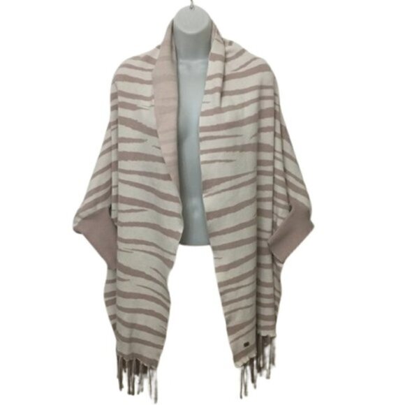 Soia & Kyo Sweaters - Soia & Kyo Pink Animal Print Knit Scarfigan with Fringe